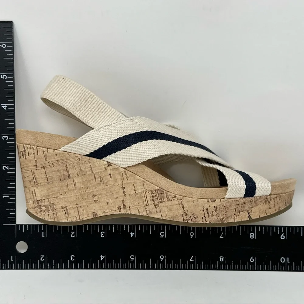 LifeStride Dream Big Women's Strappy Wedge Sandals Almond Navy Blue Size 8